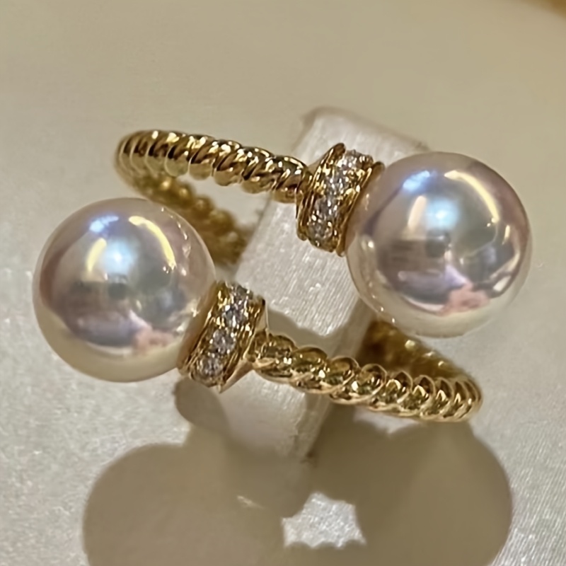 Women's Elegant Imitation Pearl Adjustable Ring, Vintage Style